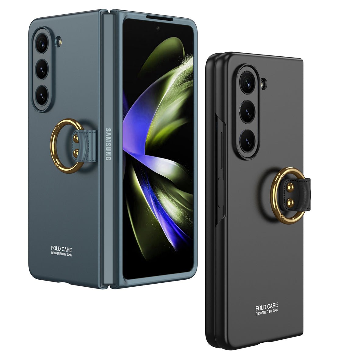 Galaxy Z Fold 5 Kılıf Zore Kıpta Yüzüklü Flip Sert Kapak Siyah