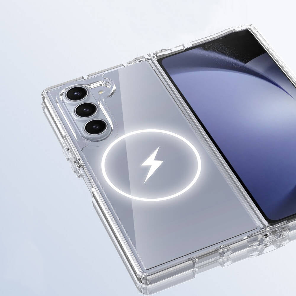 Galaxy Z Fold 6 Kılıf Magsafe Şarj Özellikli Şeffaf Sert PC Zore Embos Kapak Şeffaf