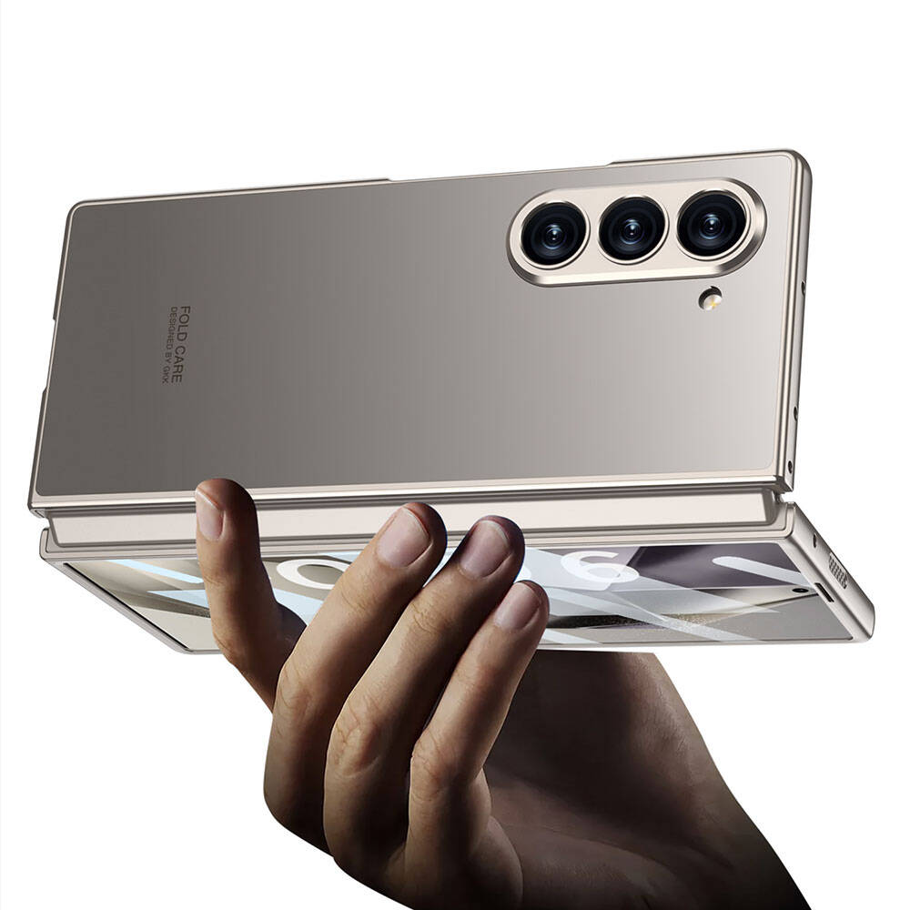 Galaxy Z Fold 6 Kılıf Titanyum Metal Tasarımlı Zore Kıpta Caz Kapak Mavi