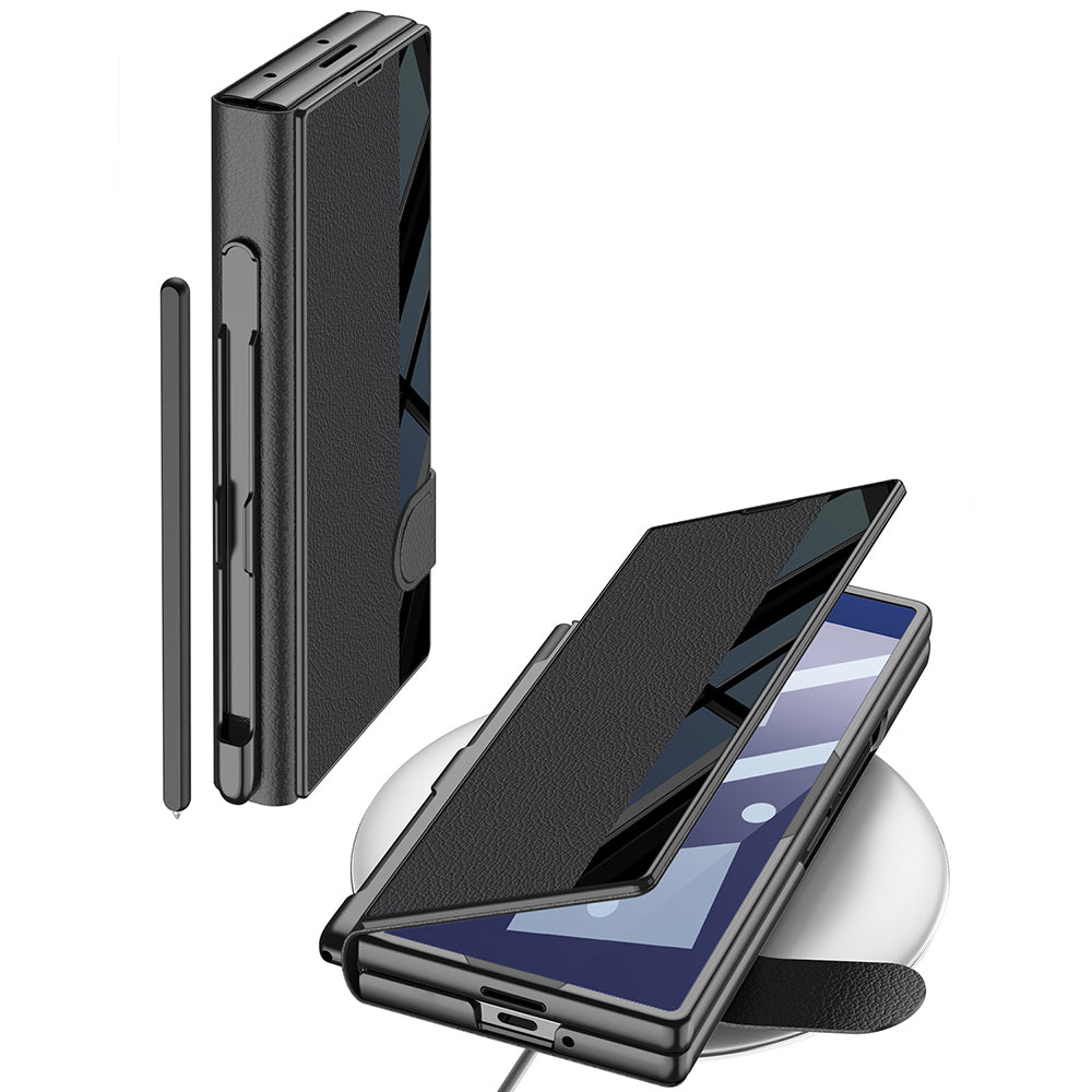 Galaxy Z Fold 7 Kılıf Kamera Korumalı Zore Kıpta Aynalı Kalem Bölmeli Fest Kapak Siyah