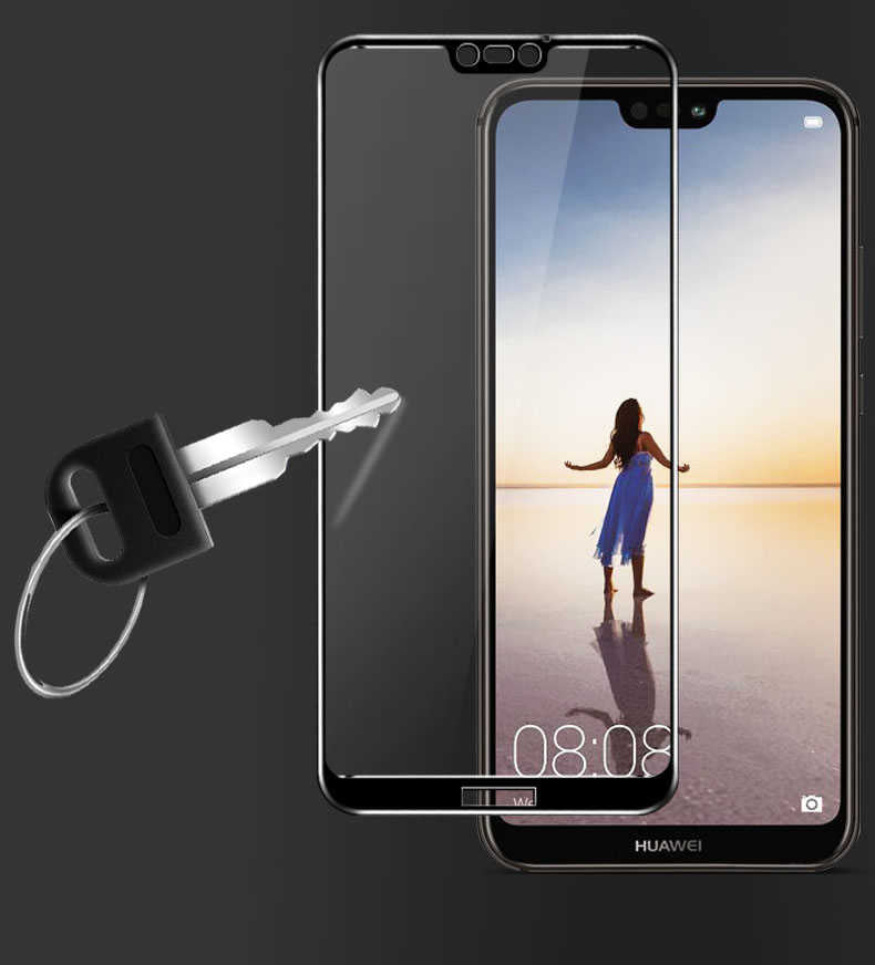 Huawei P20 Zore Ekranı Tam Kaplayan Düz Cam Koruyucu Siyah