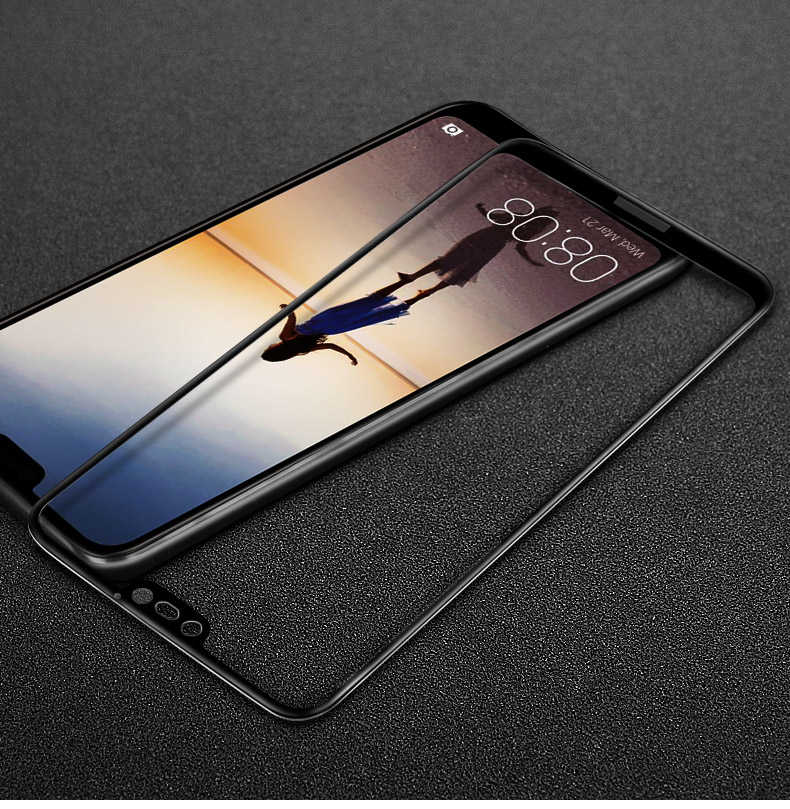 Huawei P20 Zore Ekranı Tam Kaplayan Düz Cam Koruyucu Siyah