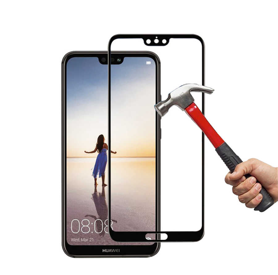 Huawei P20 Zore Ekranı Tam Kaplayan Düz Cam Koruyucu Siyah