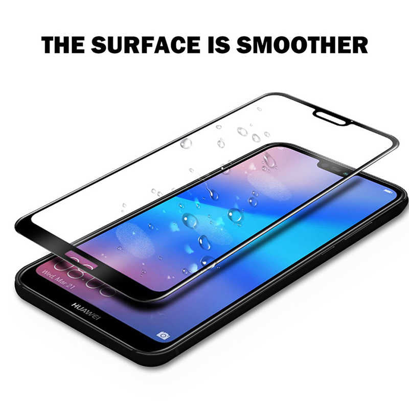 Huawei P20 Lite Zore Kenarları Kırılmaya Dayanıklı Cam Ekran Koruyucu Siyah