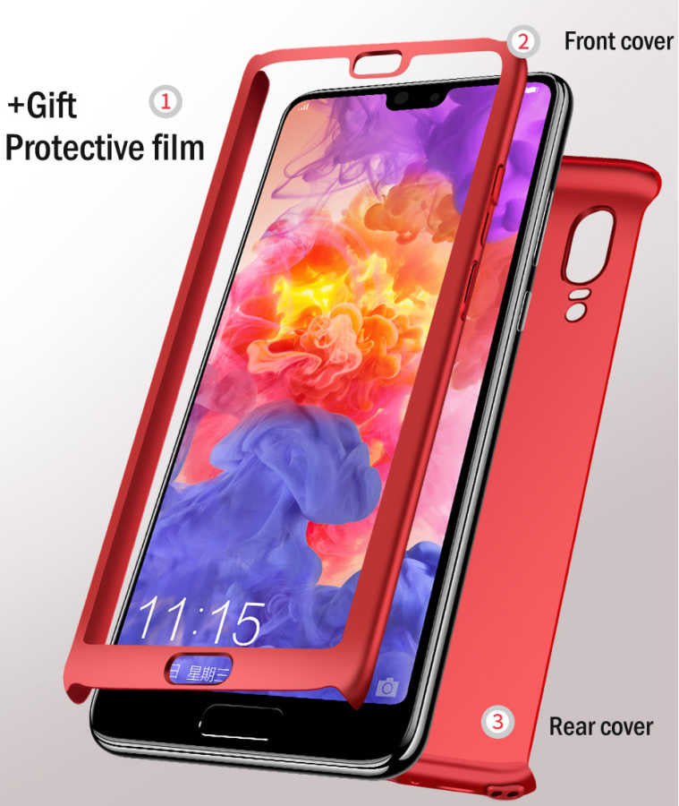 Huawei P20 Lite Kılıf Zore 360 3 Parçalı Rubber Kapak Bordo