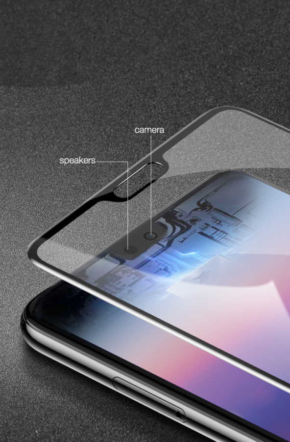Huawei P20 Pro Zore Kenarları Kırılmaya Dayanıklı Cam Ekran Koruyucu Siyah