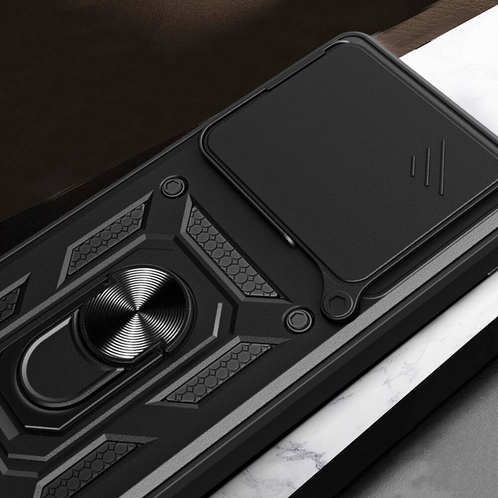 Huawei Pura 70 5G Kılıf Magnetik Standlı Kamera Korumalı Zore Sürgülü Vega Kapak Siyah