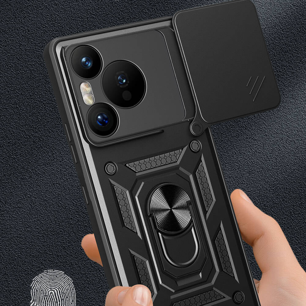 Huawei Pura 70 5G Kılıf Magnetik Standlı Kamera Korumalı Zore Sürgülü Vega Kapak Siyah