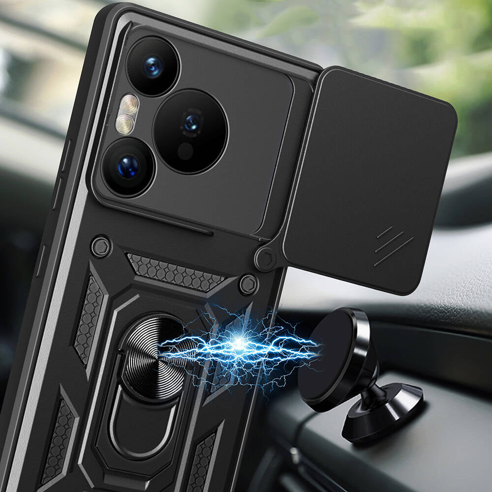 Huawei Pura 70 5G Kılıf Magnetik Standlı Kamera Korumalı Zore Sürgülü Vega Kapak Siyah