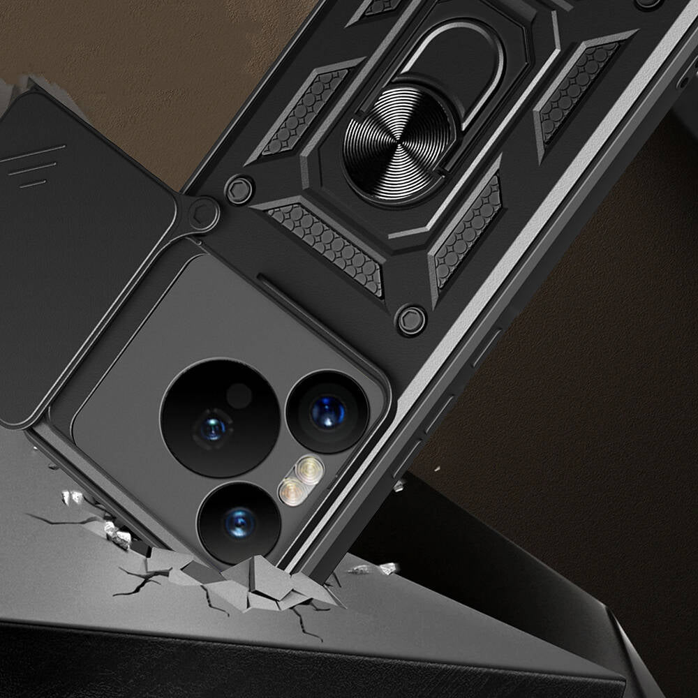 Huawei Pura 70 5G Kılıf Magnetik Standlı Kamera Korumalı Zore Sürgülü Vega Kapak Siyah