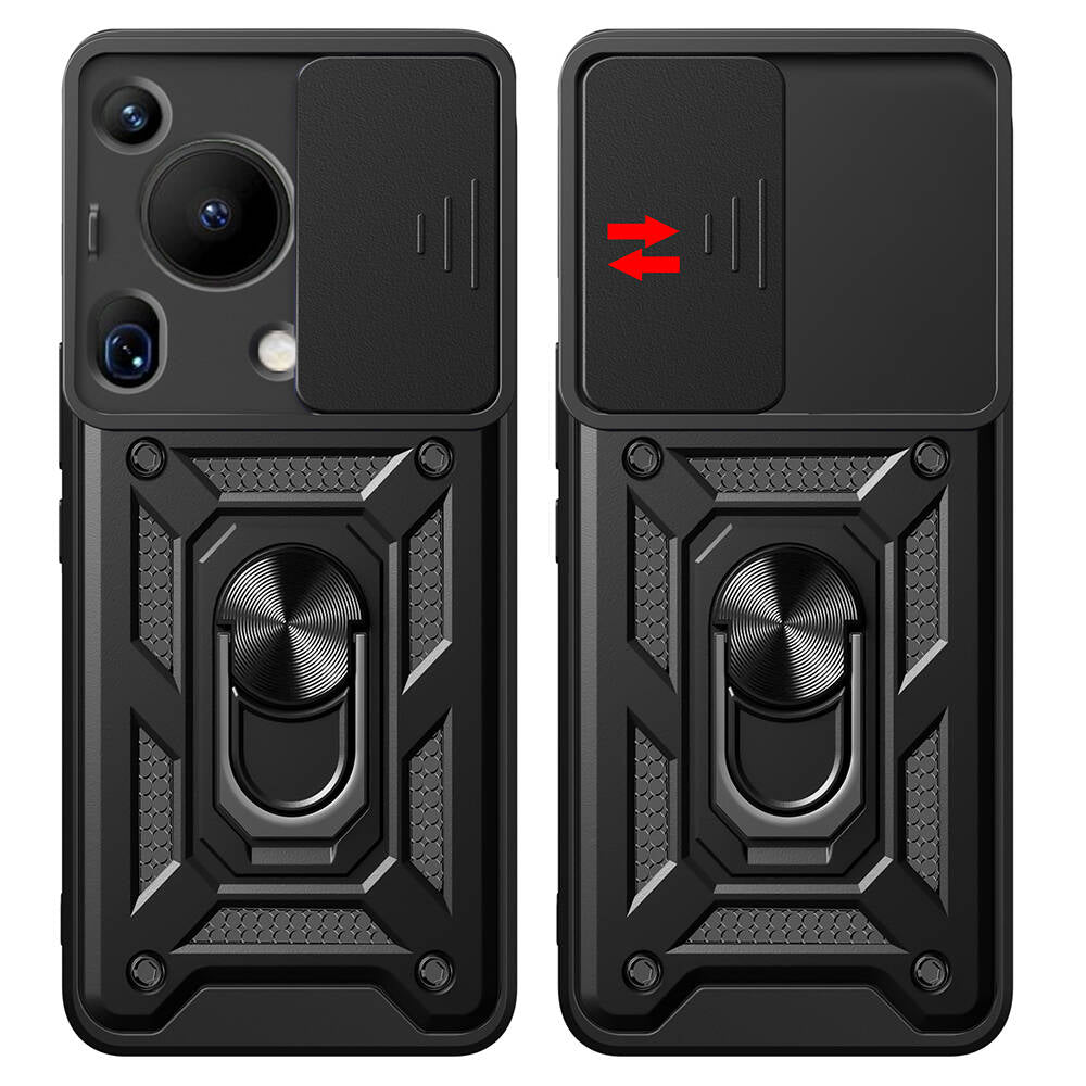 Huawei Pura 70 Ultra Kılıf Magnetik Standlı Kamera Korumalı Zore Sürgülü Vega Kapak Siyah