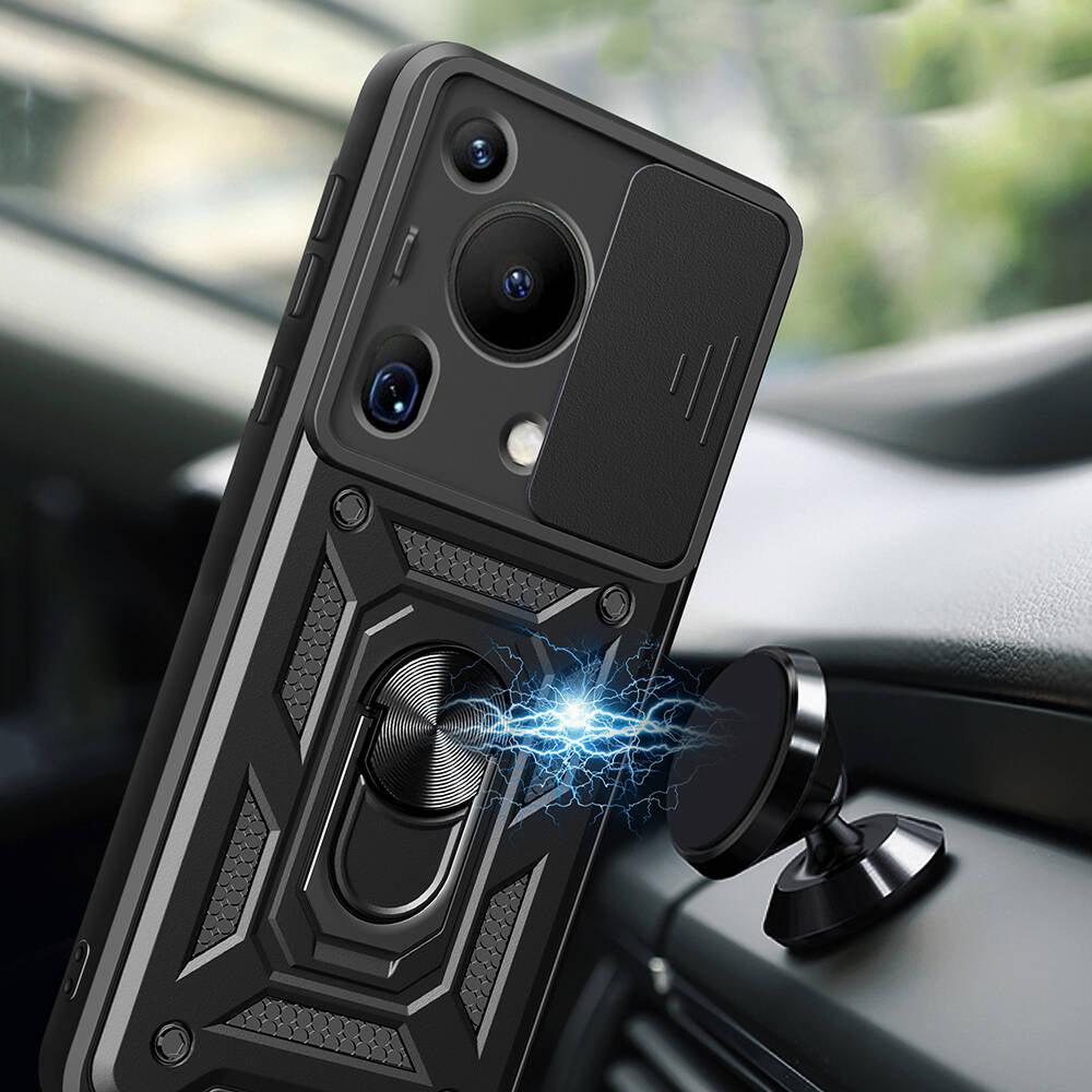 Huawei Pura 70 Ultra Kılıf Magnetik Standlı Kamera Korumalı Zore Sürgülü Vega Kapak Siyah