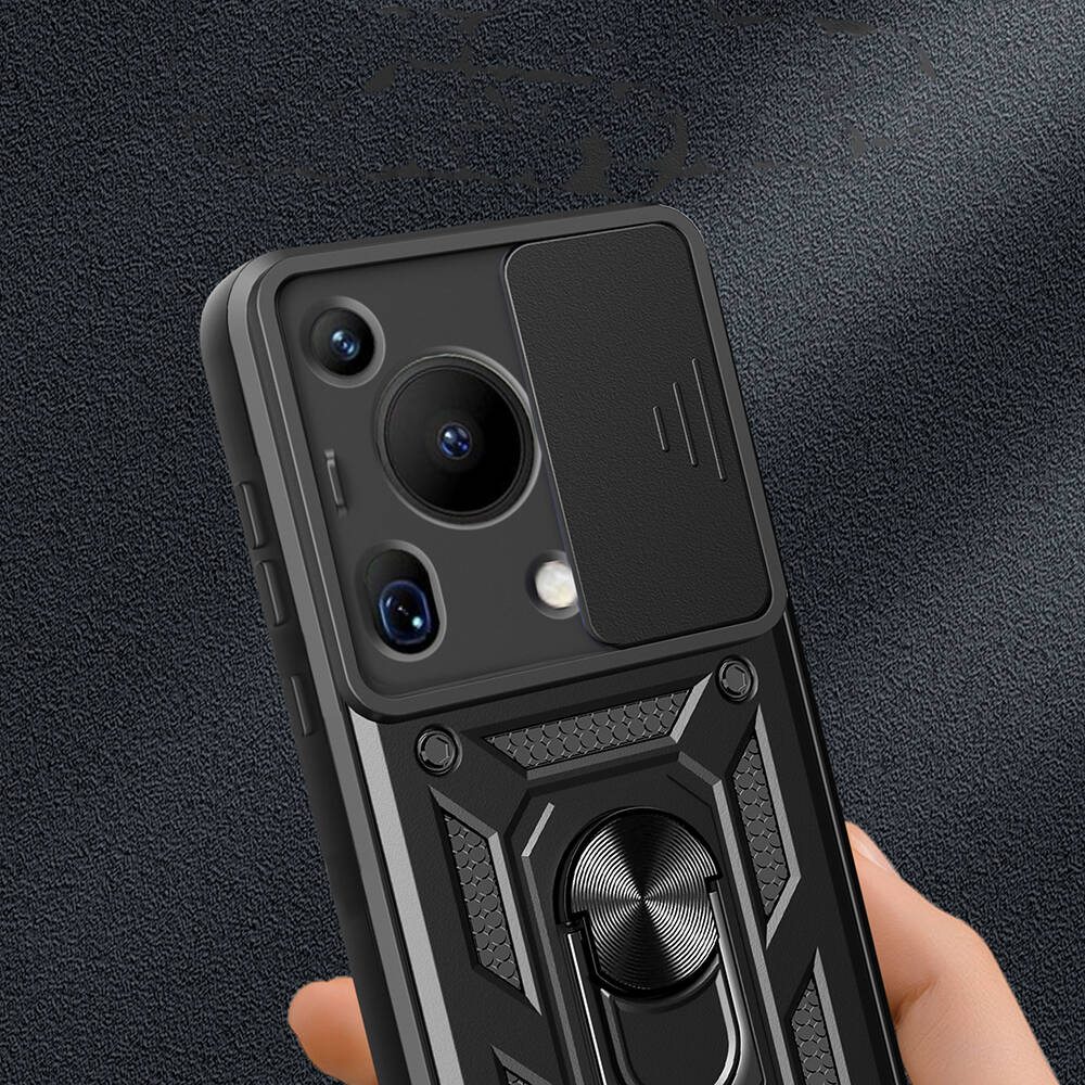 Huawei Pura 70 Ultra Kılıf Magnetik Standlı Kamera Korumalı Zore Sürgülü Vega Kapak Siyah