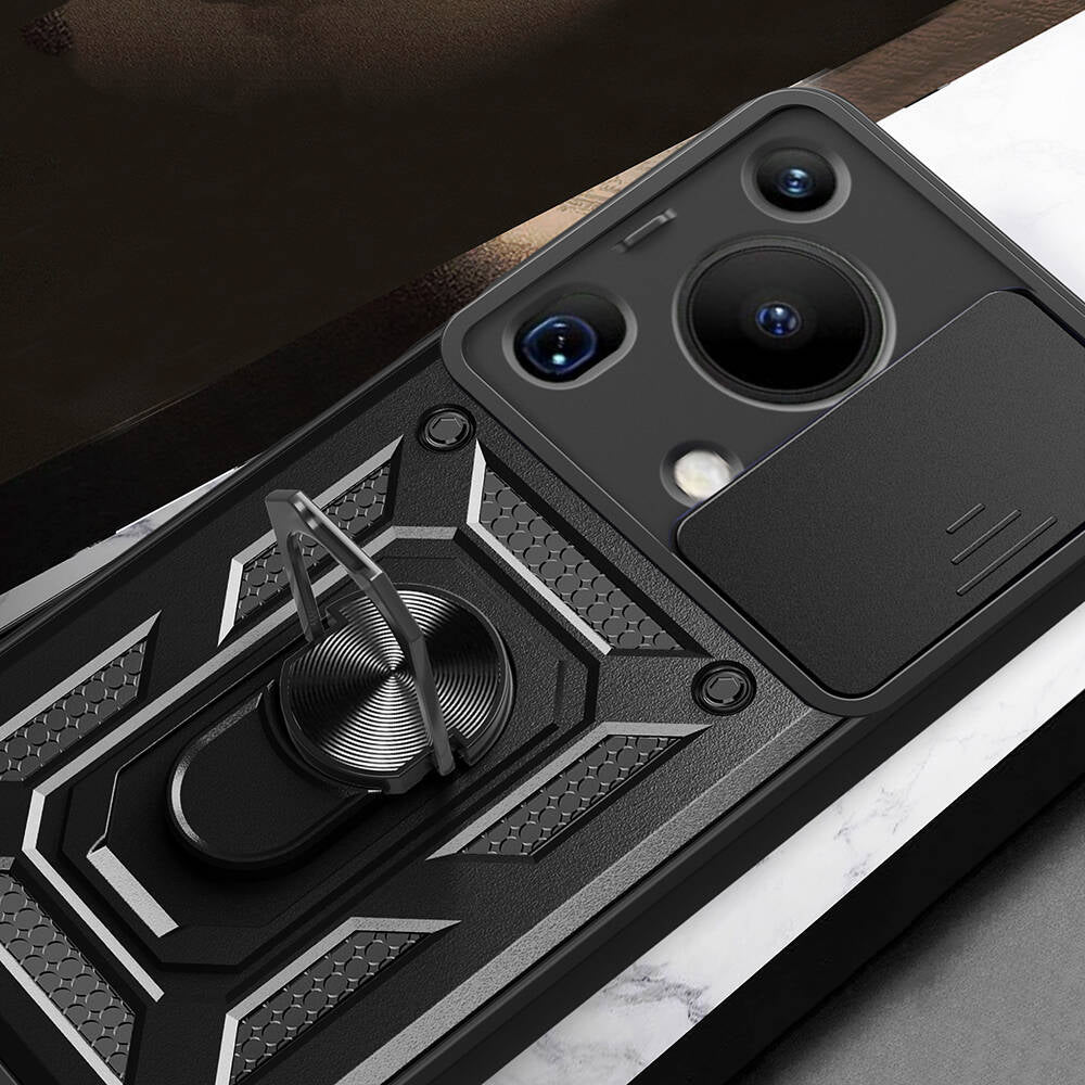 Huawei Pura 70 Ultra Kılıf Magnetik Standlı Kamera Korumalı Zore Sürgülü Vega Kapak Siyah