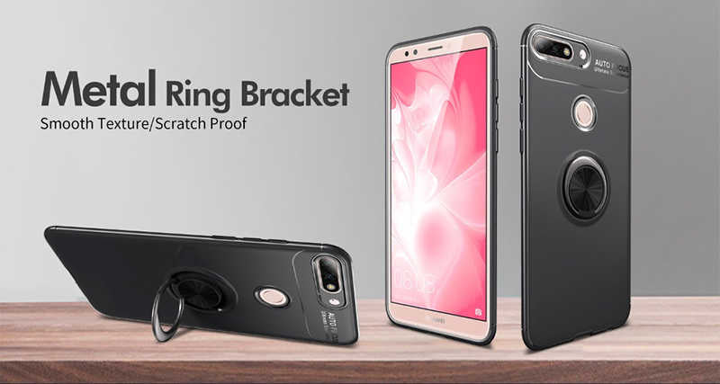 Huawei Y7 2018 Kılıf Zore Ravel Silikon Kapak Siyah-Rose Gold