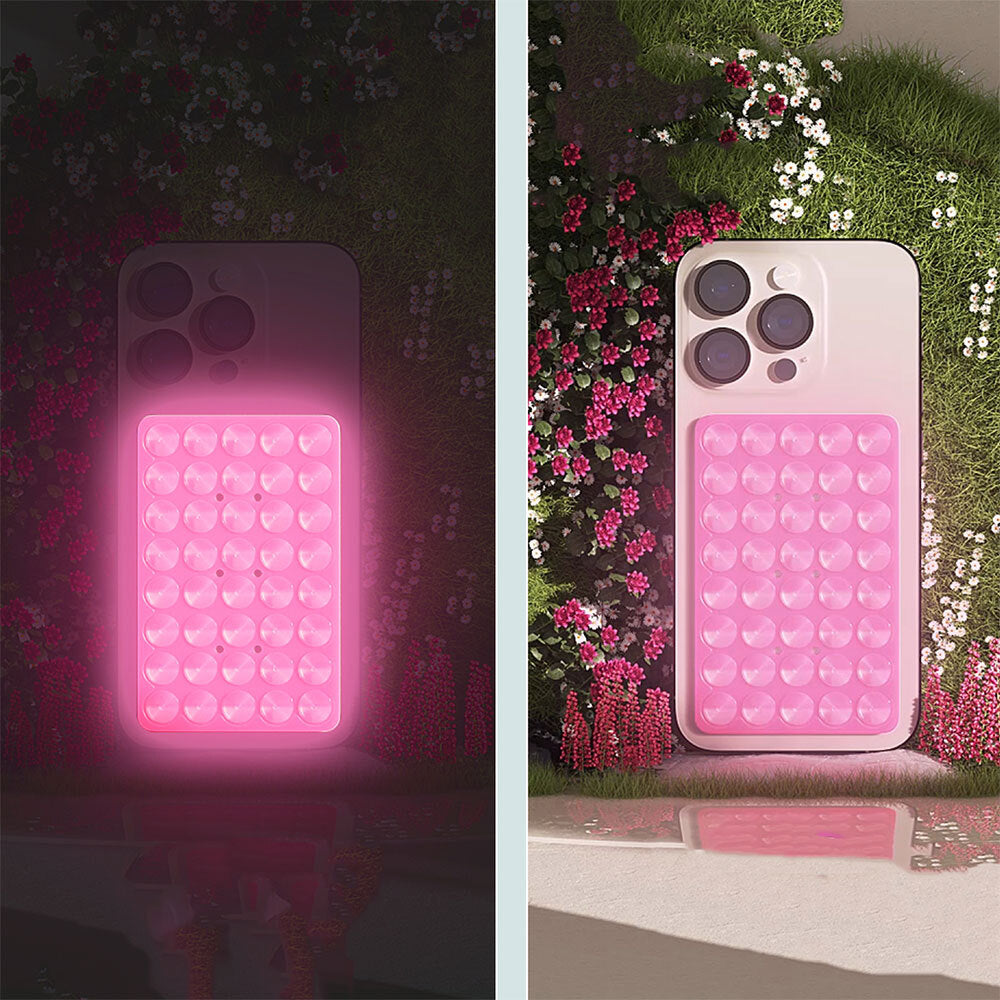 Kare Öpücük 02 Fosforlu Silikon Telefon Tutucu Pembe