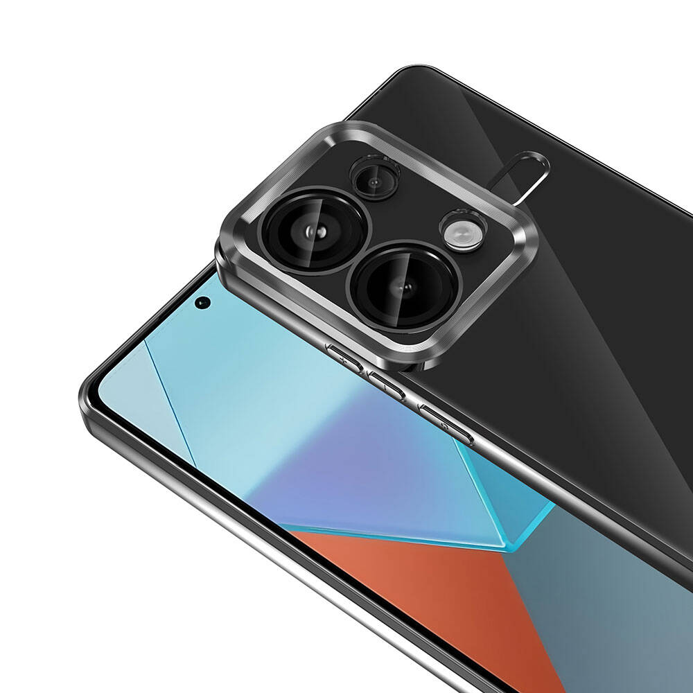 Xiaomi Redmi Note 13 Pro 4G Kılıf Kamera Korumalı Logo Gösteren Zore Omega Kapak Gümüş