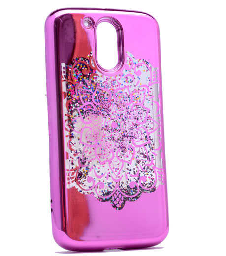 Lenovo Moto G4 Kılıf Zore Lazer Çiçekli Sıvılı Silikon Pembe Açık