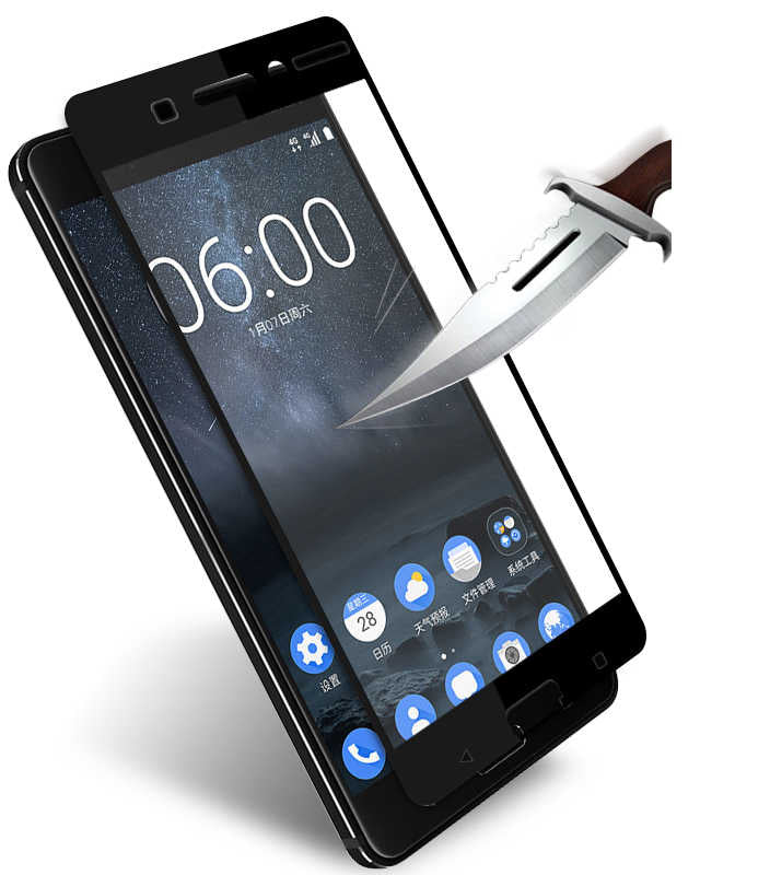 Nokia 6 Zore Ekranı Tam Kaplayan Düz Cam Koruyucu Beyaz