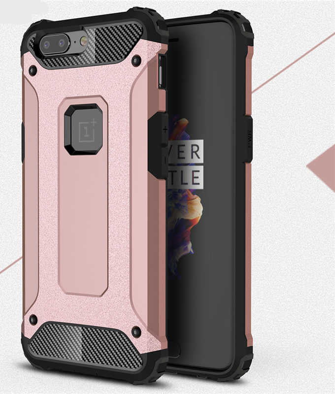 One Plus 5 Kılıf Zore Crash Silikon Kapak Rose Gold