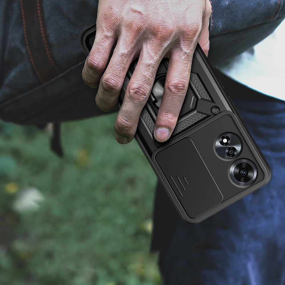 Oppo A60 Kılıf Magnetik Standlı Kamera Korumalı Zore Sürgülü Vega Kapak Mavi