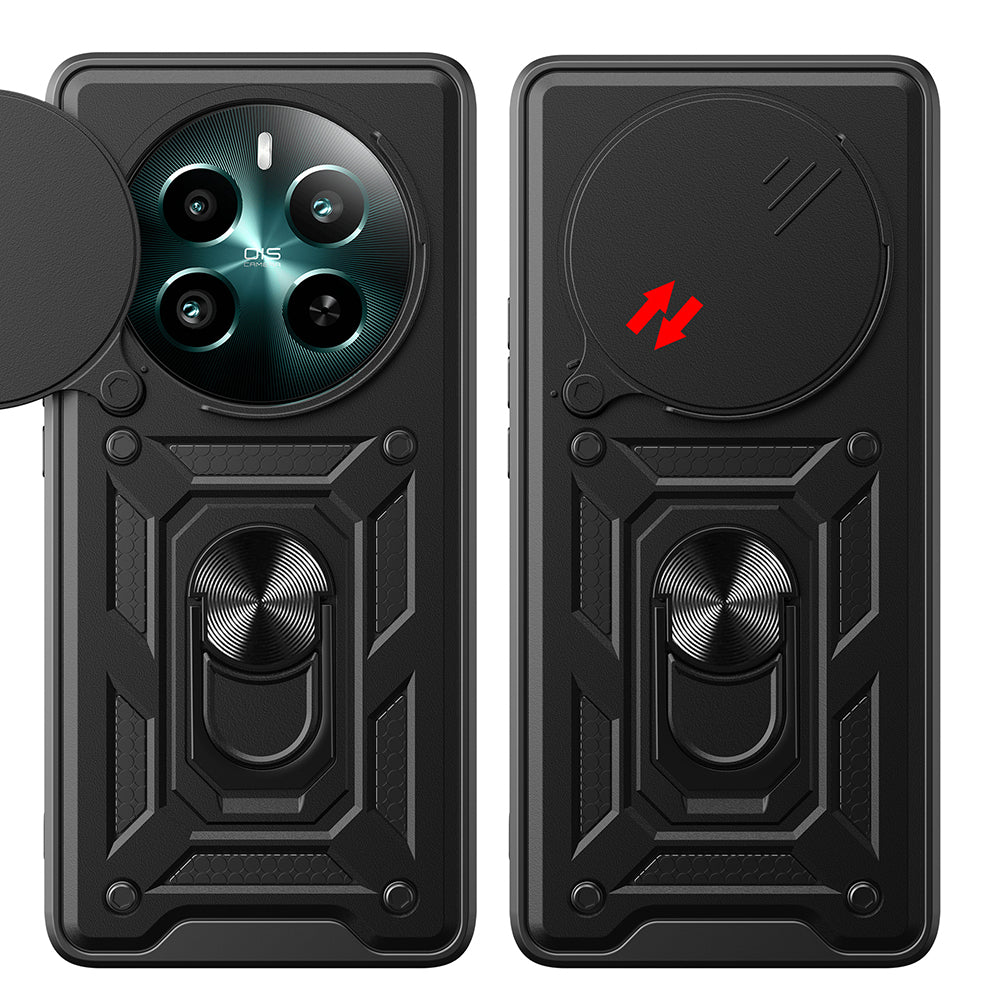 Realme 12 Kılıf Magnetik Standlı Kamera Korumalı Zore Sürgülü Vega Kapak Siyah