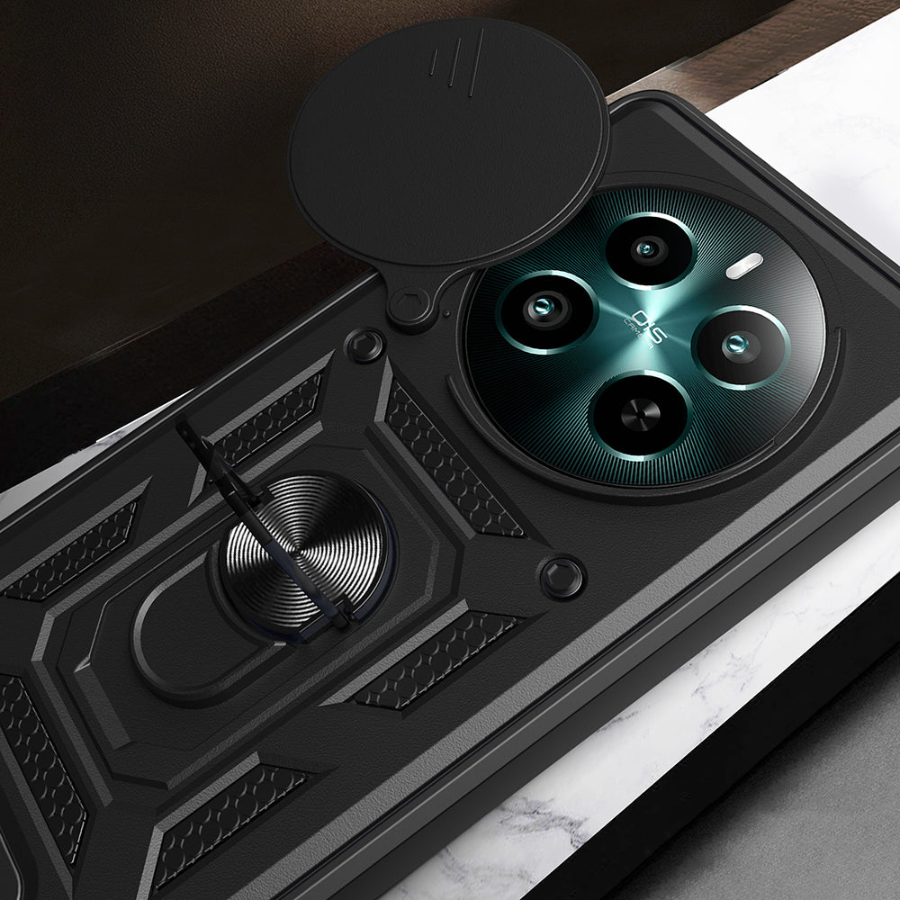 Realme 12 Plus Kılıf Magnetik Standlı Kamera Korumalı Zore Sürgülü Vega Kapak Siyah