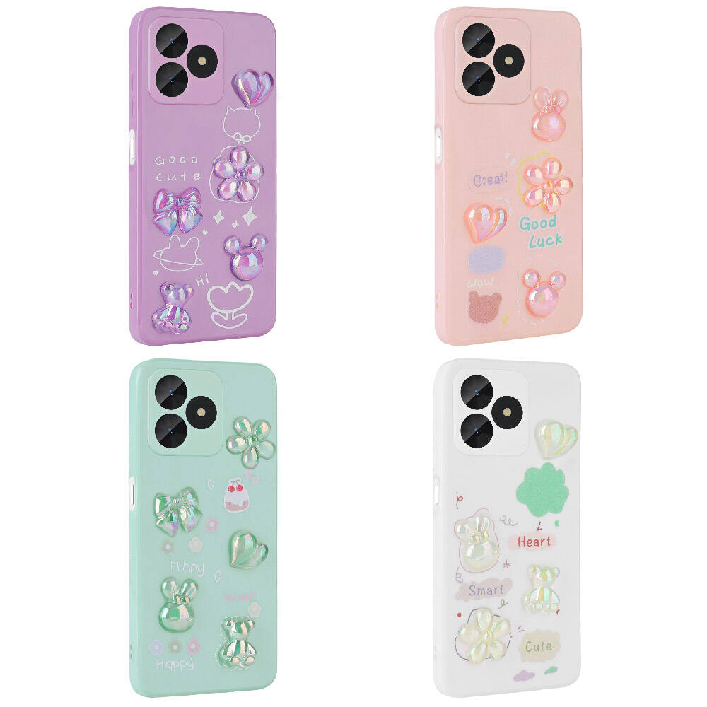 Realme C53 Kılıf Kabartma Figürlü Parlak Zore Toys Silikon Kapak Beyaz