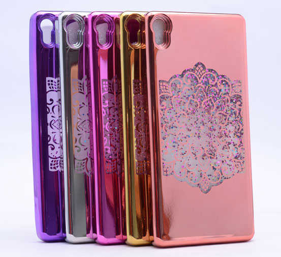 Sony Xperia E5 Kılıf Zore Lazer Çiçekli Sıvılı Silikon Pembe Koyu