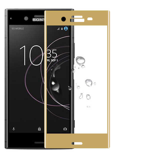 Sony Xperia XZ1 Zore Ekranı Tam Kaplayan Düz Cam Koruyucu Gold