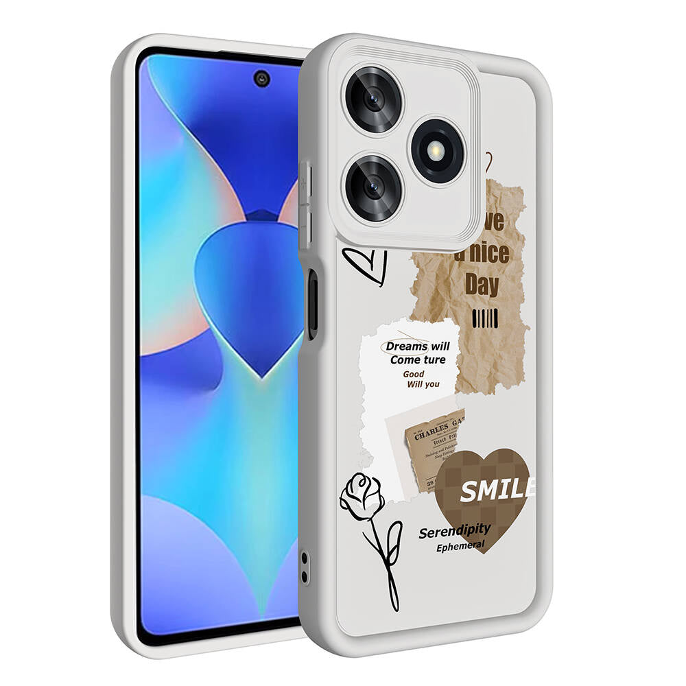 Tecno Spark 10 4G Kılıf Kamera Korumalı Baskılı Arka Yüzey Zore Klas Kapak Açık Kahve