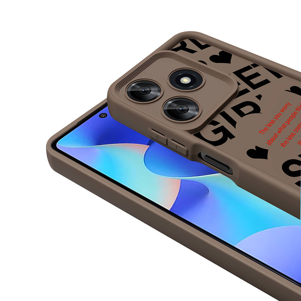 Tecno Spark 10 4G Kılıf Kamera Korumalı Baskılı Arka Yüzey Zore Klas Kapak Açık Kahve