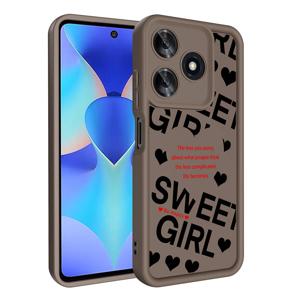 Tecno Spark 10 4G Kılıf Kamera Korumalı Baskılı Arka Yüzey Zore Klas Kapak Açık Kahve