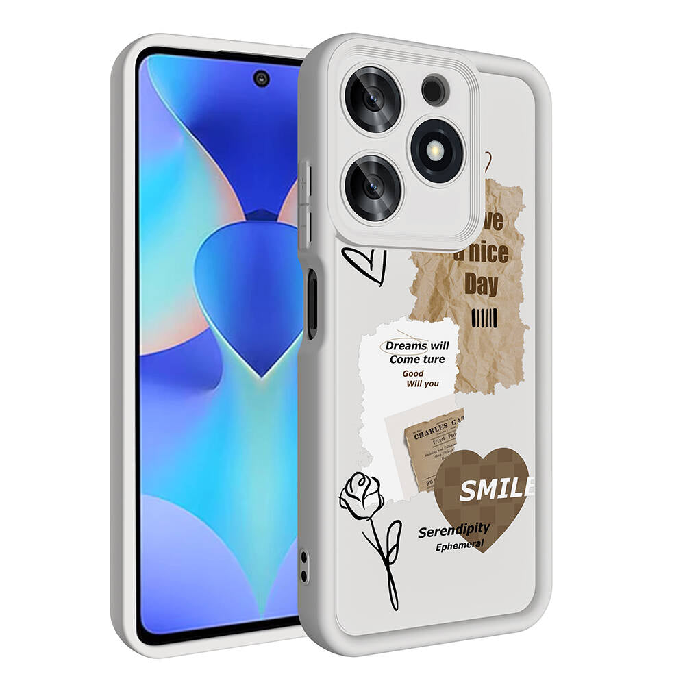 Tecno Spark 10 Pro 4G Kılıf Kamera Korumalı Baskılı Arka Yüzey Zore Klas Kapak Açık Kahve