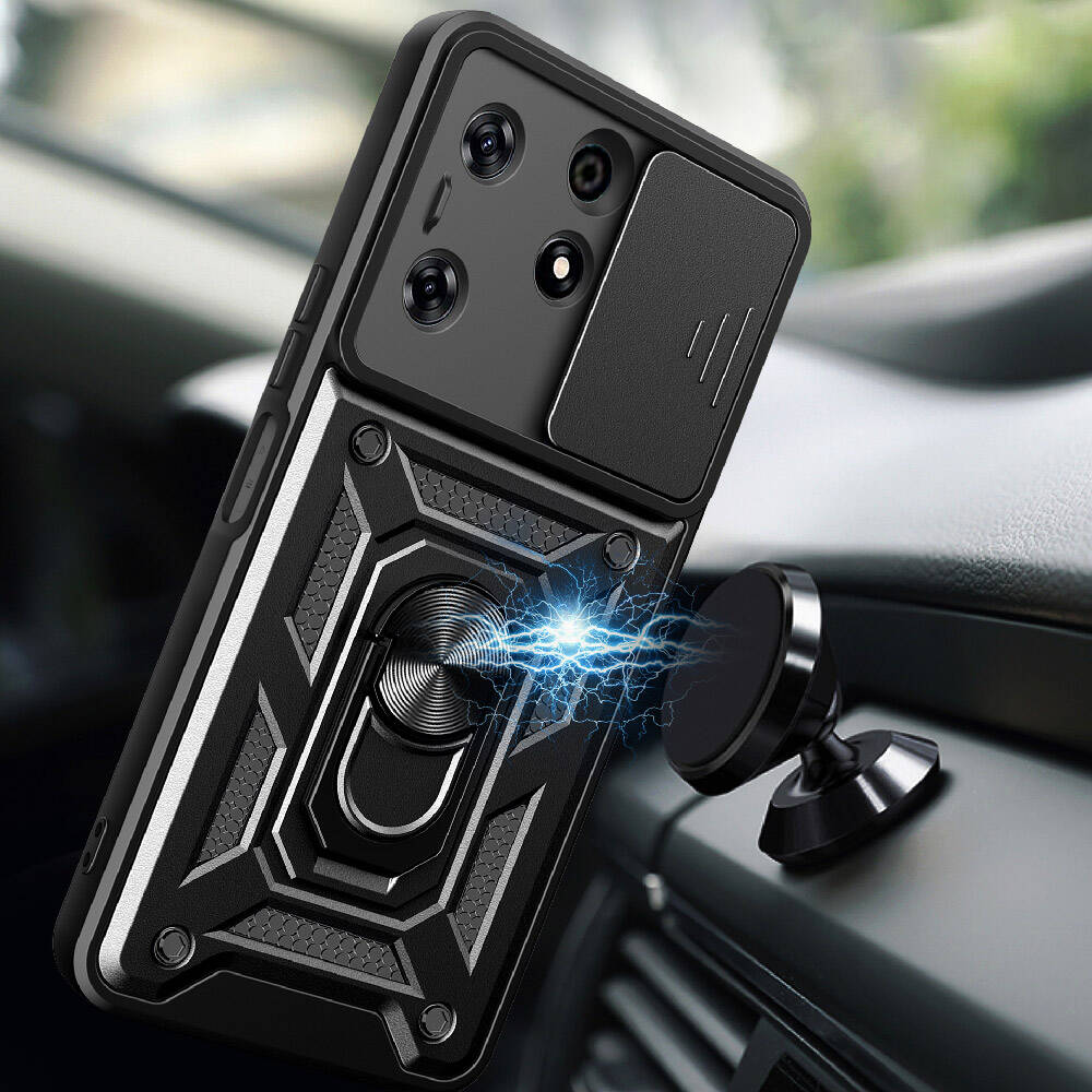 Tecno Spark 10 Pro Kılıf Magnetik Standlı Kamera Korumalı Zore Sürgülü Vega Kapak Mavi