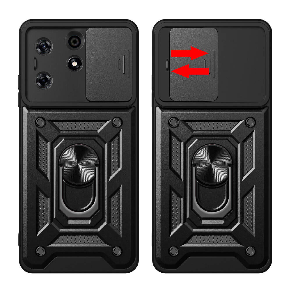 Tecno Spark 10 Pro Kılıf Magnetik Standlı Kamera Korumalı Zore Sürgülü Vega Kapak Mavi