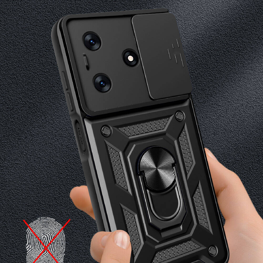 Tecno Spark 10C Kılıf Magnetik Standlı Kamera Korumalı Zore Sürgülü Vega Kapak Siyah