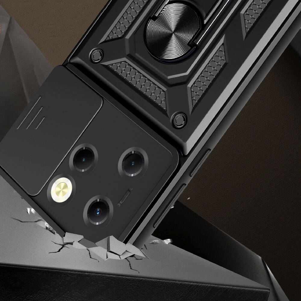 Tecno Spark 20 Pro Kılıf Magnetik Standlı Kamera Korumalı Zore Sürgülü Vega Kapak Mavi