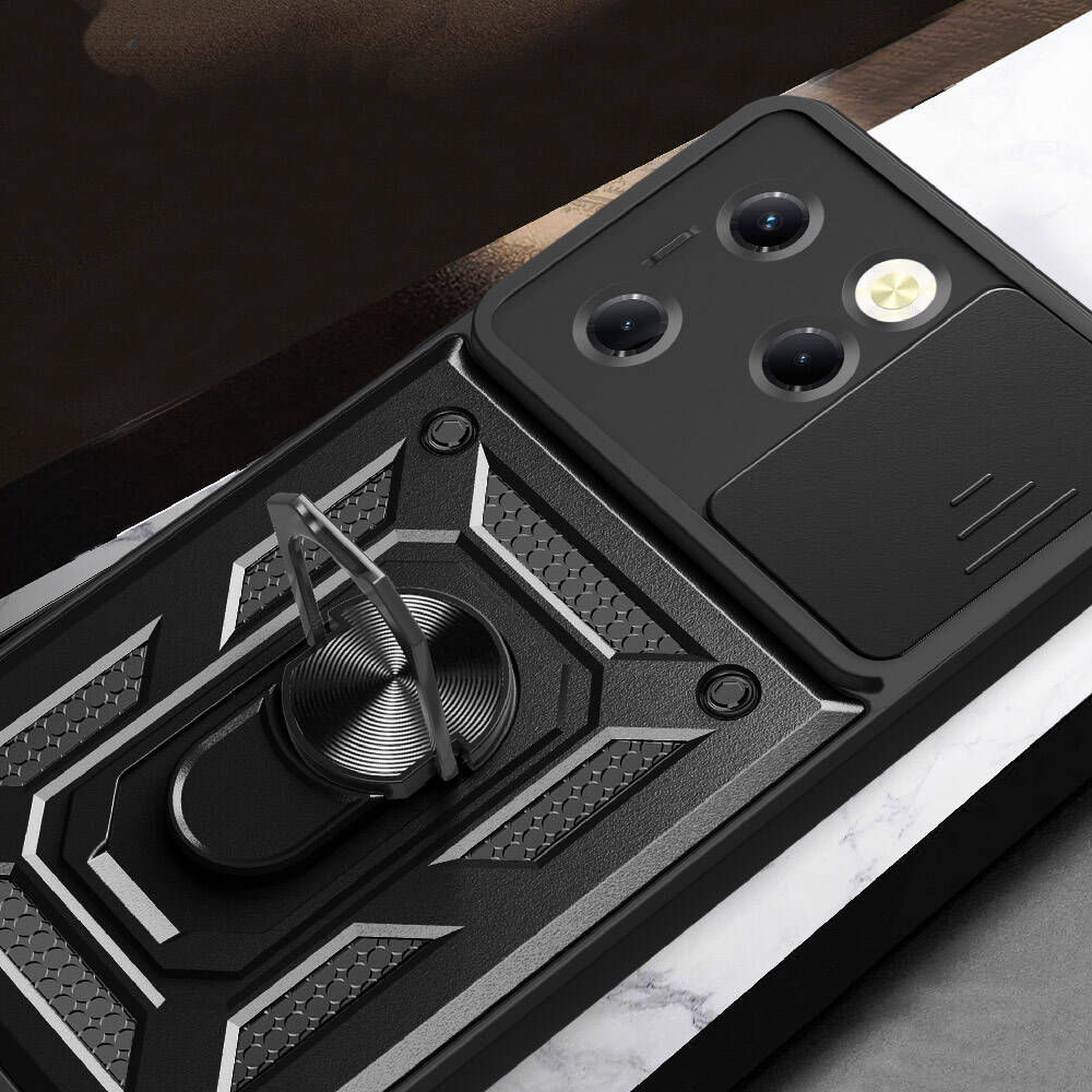 Tecno Spark 20 Pro Kılıf Magnetik Standlı Kamera Korumalı Zore Sürgülü Vega Kapak Mavi