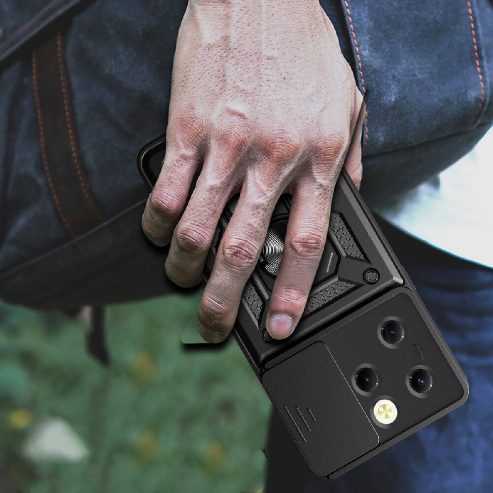 Tecno Spark 20 Pro Kılıf Magnetik Standlı Kamera Korumalı Zore Sürgülü Vega Kapak Mavi