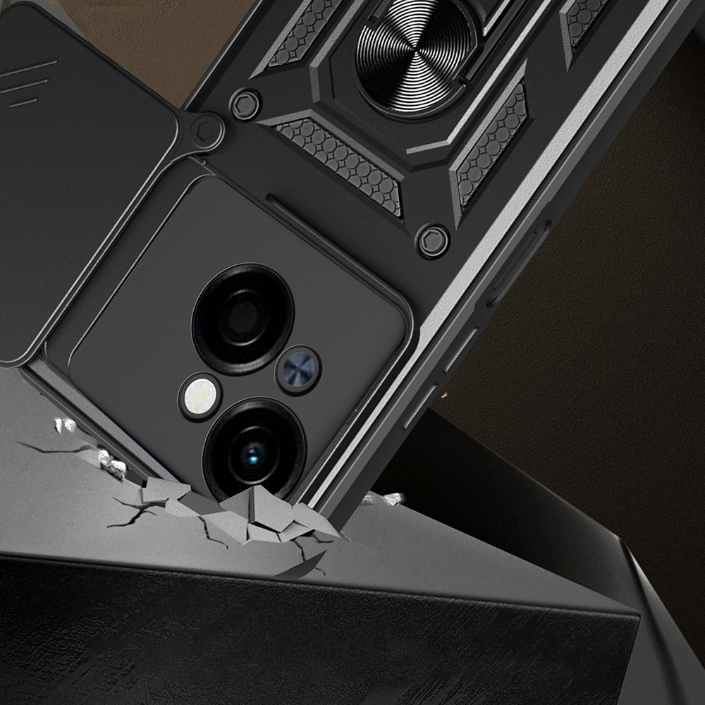 Tecno Spark Go 1 2025 Kılıf Magnetik Standlı Kamera Korumalı Zore Sürgülü Vega Kapak Siyah
