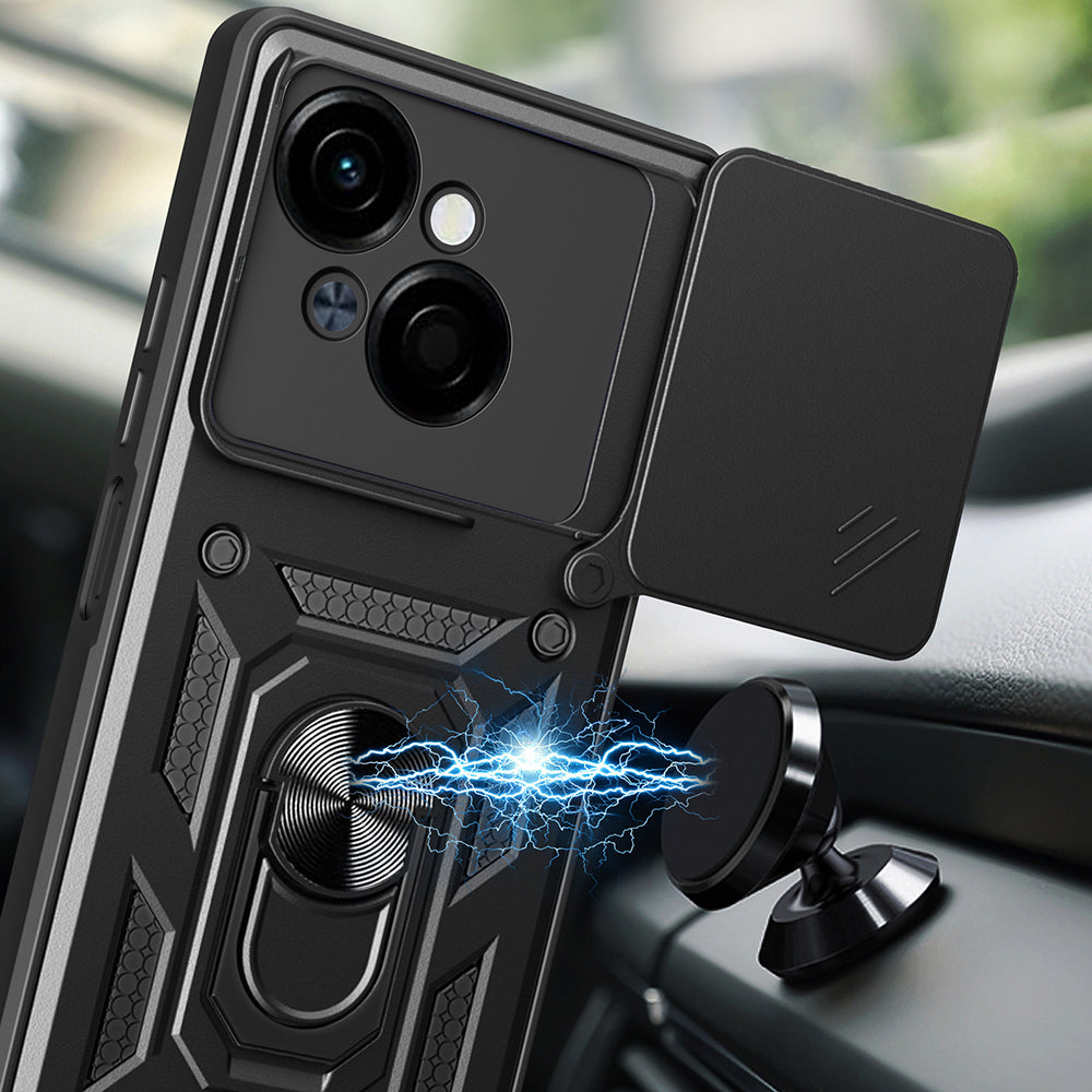 Tecno Spark Go 1 2025 Kılıf Magnetik Standlı Kamera Korumalı Zore Sürgülü Vega Kapak Siyah
