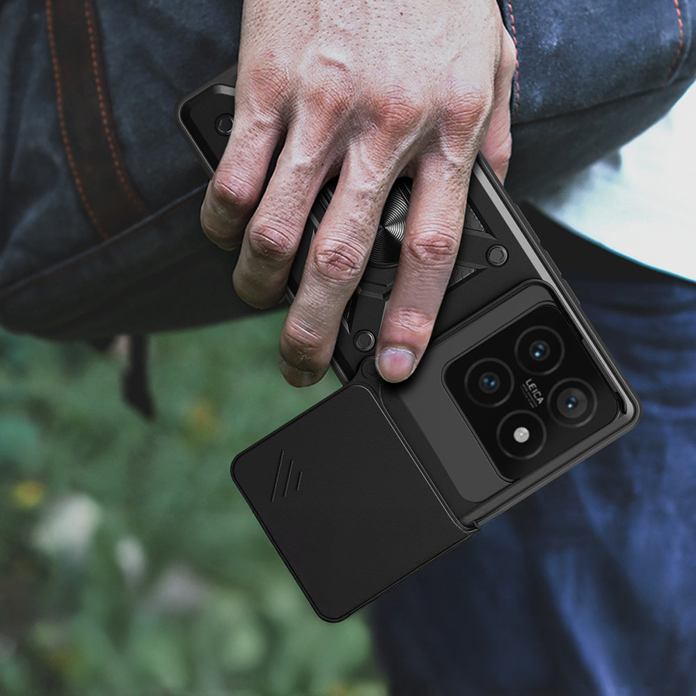 Xiaomi 14T Kılıf Magnetik Standlı Kamera Korumalı Zore Sürgülü Vega Kapak Mavi