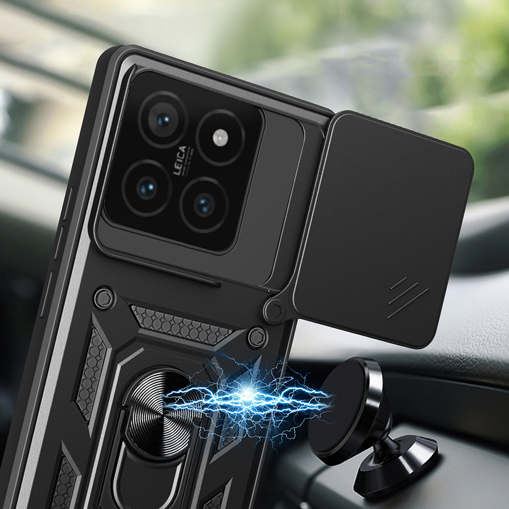 Xiaomi 14T Pro Kılıf Magnetik Standlı Kamera Korumalı Zore Sürgülü Vega Kapak Siyah