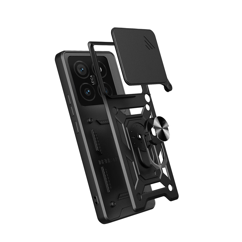 Xiaomi 14T Pro Kılıf Magnetik Standlı Kamera Korumalı Zore Sürgülü Vega Kapak Siyah