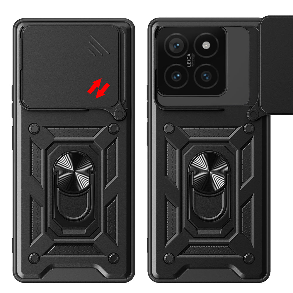 Xiaomi 14T Pro Kılıf Magnetik Standlı Kamera Korumalı Zore Sürgülü Vega Kapak Siyah