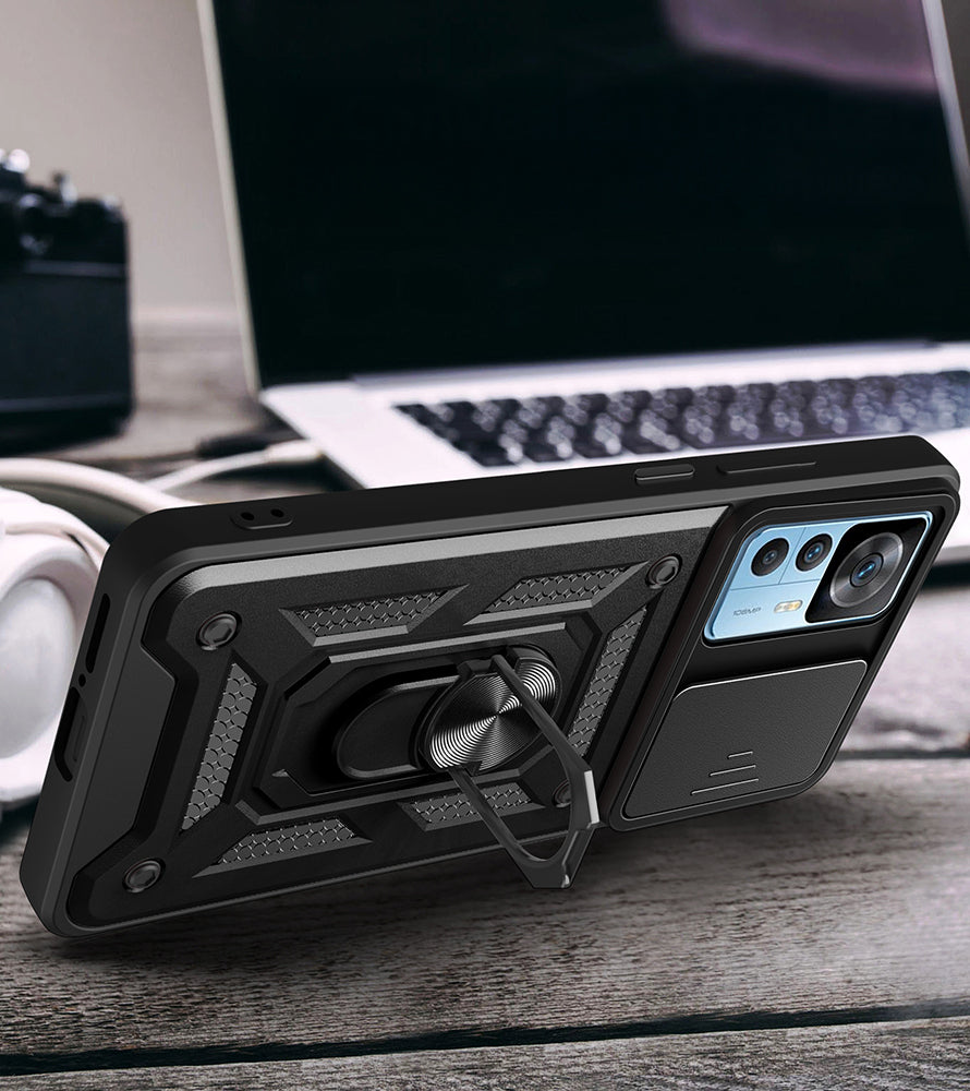 Xiaomi Mi 12T Kılıf Magnetik Standlı Kamera Korumalı Zore Sürgülü Vega Kapak Mavi