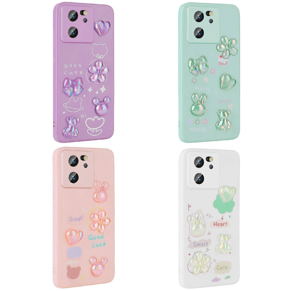 Xiaomi Mi 13T Kılıf Kabartma Figürlü Parlak Zore Toys Silikon Kapak Pembe