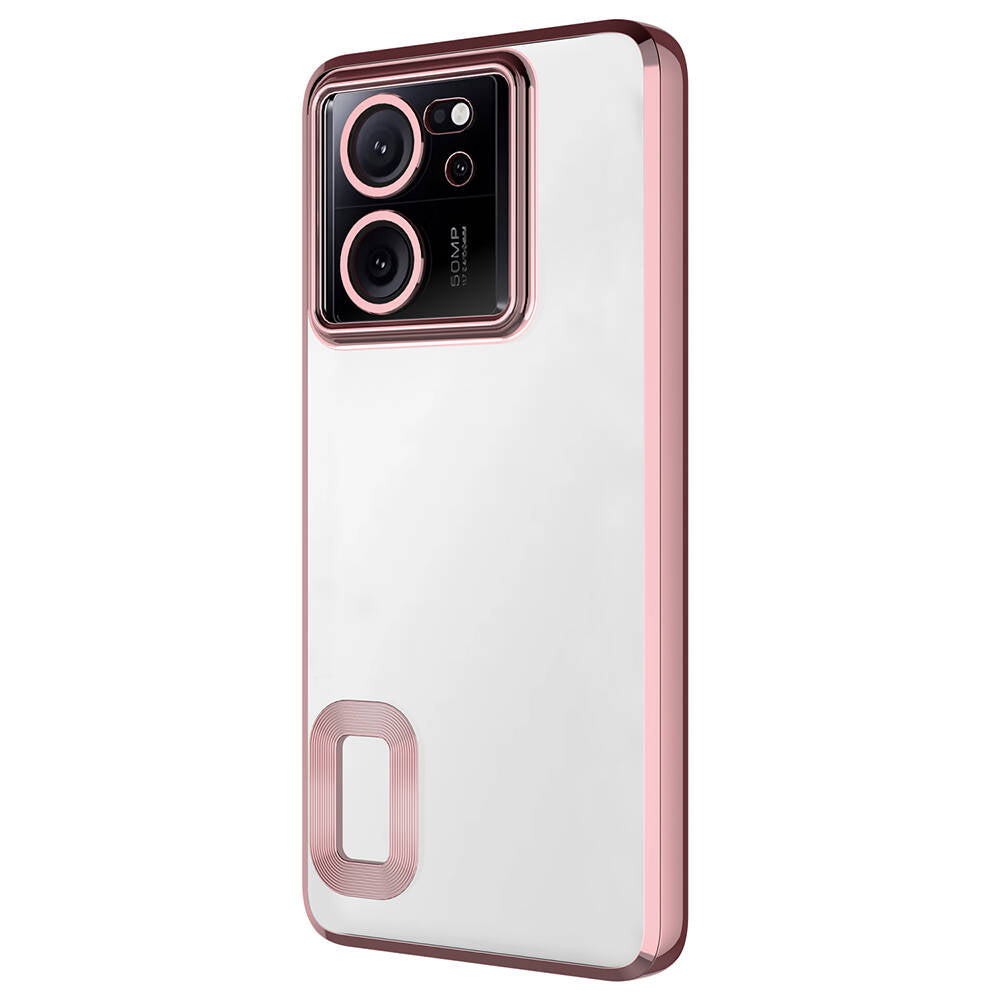Xiaomi Mi 13T Kılıf Kamera Korumalı Logo Gösteren Zore Omega Kapak Rose Gold