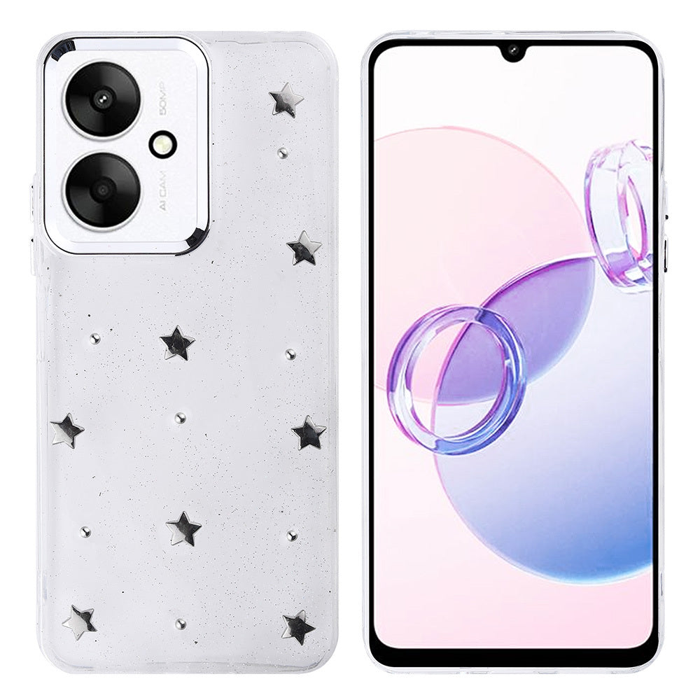 Xiaomi Poco C65 Kılıf Airbag Tasarımlı Simli Şeffaf Zore Kutup Kapak Fiyonk